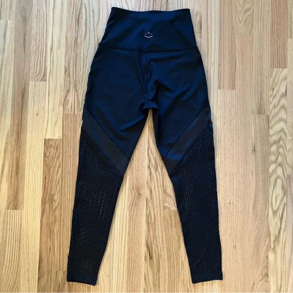 Beyond Yoga Black Leggings with Laser Cut Mesh Detail - Picture 3 of 7